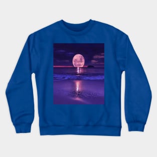 Moon At Night Winter Beach Sunset Ocean Beach Sunset Crewneck Sweatshirt